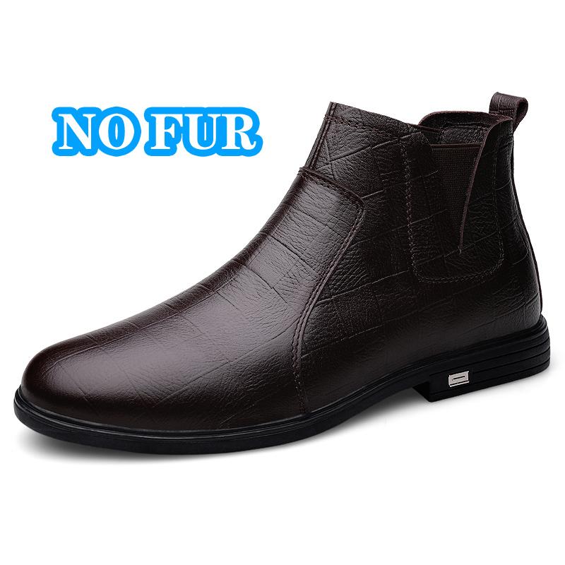 Fashion Genuine Leather Men Chelsea Boots New Arrival Man Casual Footwear Fashion Warm Plush Business Ankle Boots Outdoor Business Shoes