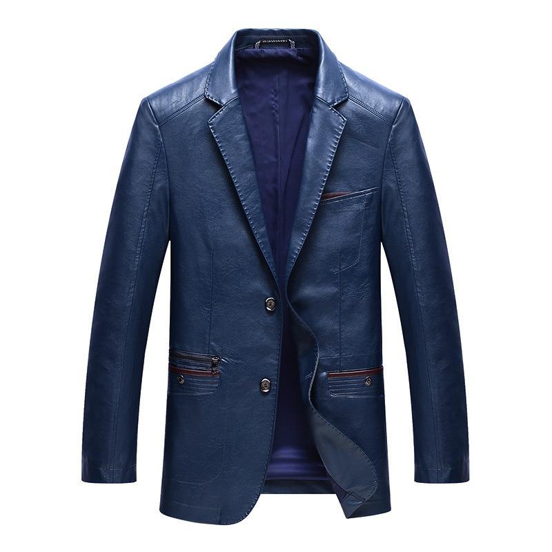 Leather Men's Suit Collar for Middle-aged and Elderly People, Plus Size Leather Suit, Leather Jacket, Business Casual Leather Suit