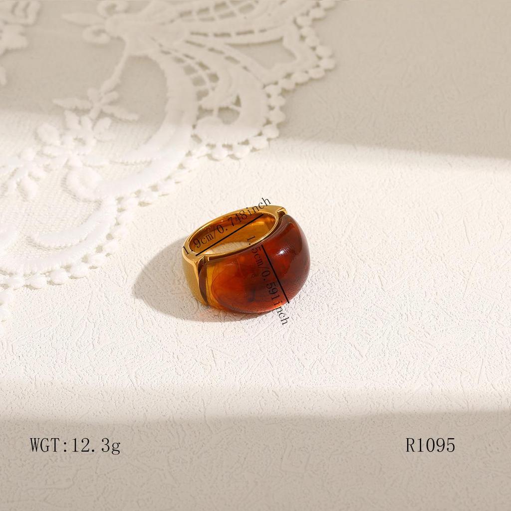 Women's Retro European & American Colorfast Titanium Steel Wide Band Ring with Inlaid Tiger Eye