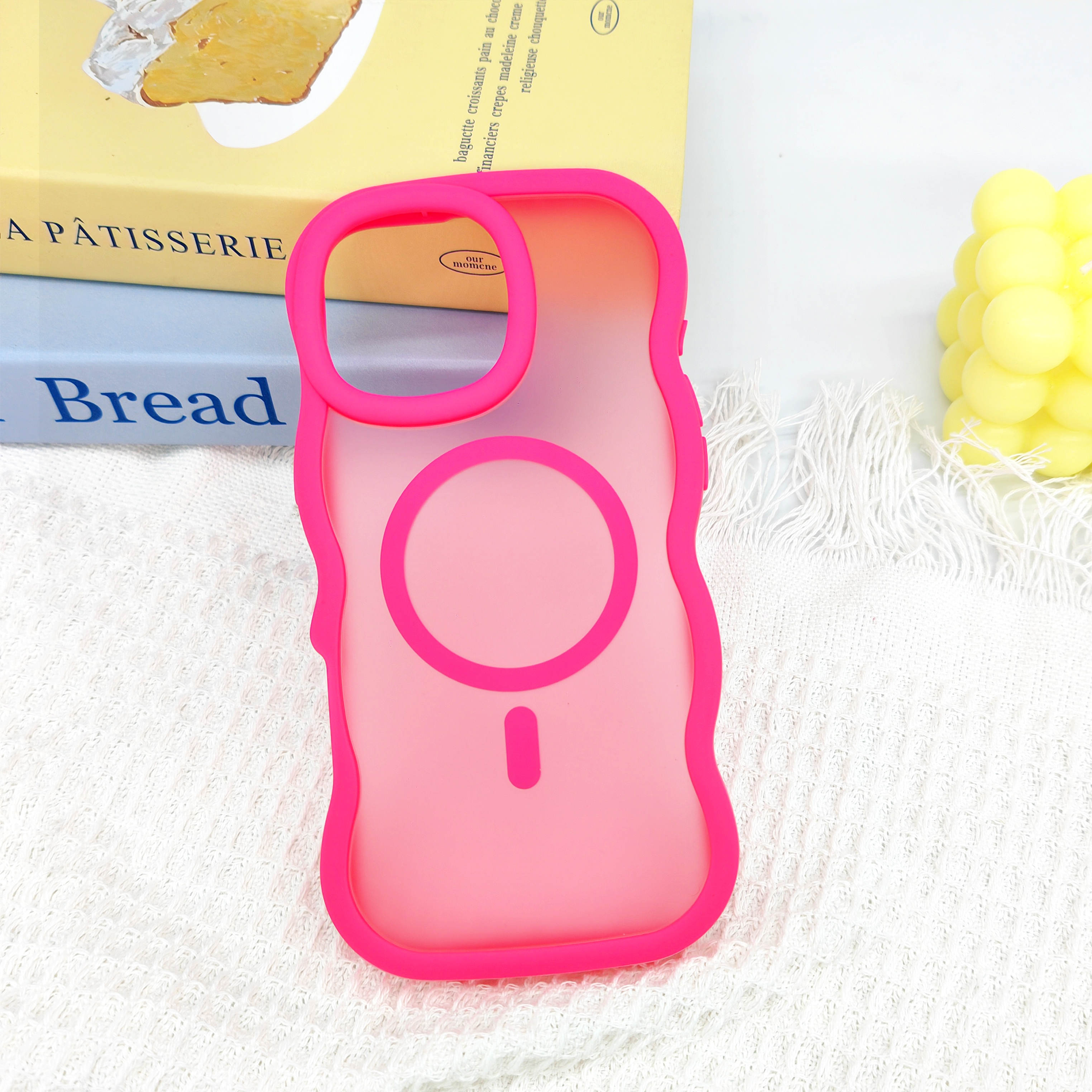 

For iPhone 16 Pro Case Compatible with MagSafe TPU+PC Phone Back Cover Skin Touch Wave Shape Rose