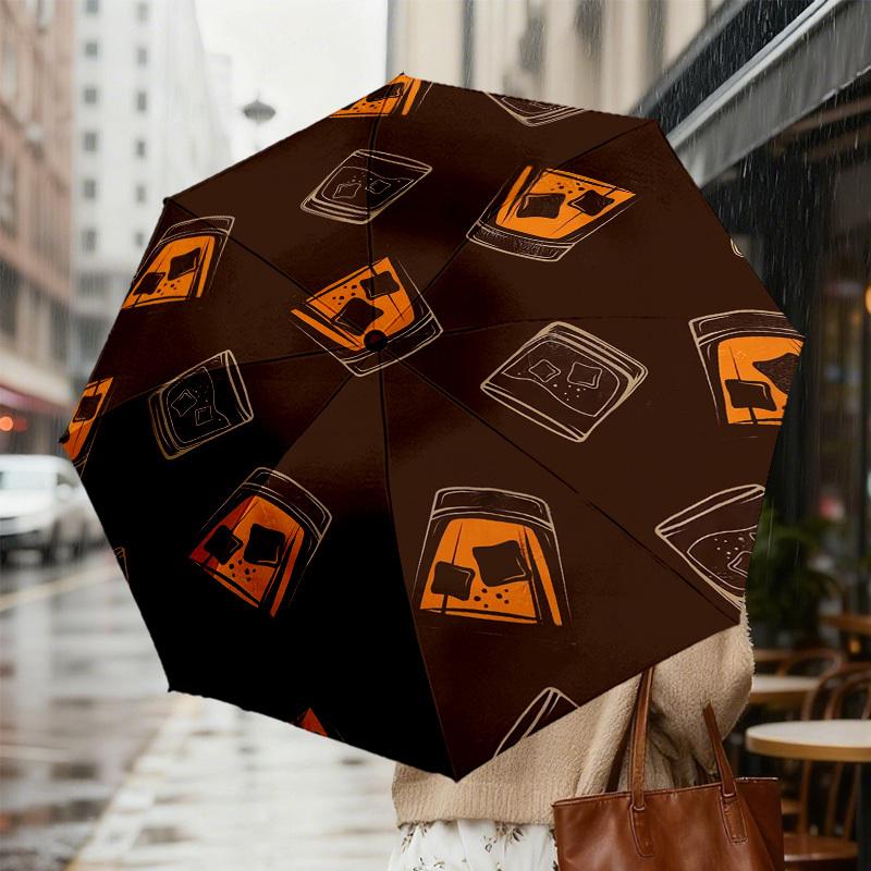 1pc Whiskey Glass Ice Pattern Umbrella Design Automatic Opening and Closing Umbrella, High-quality Travel Umbrella,  c1128067