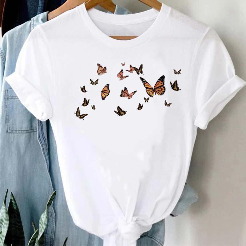Summer Burst Cute Cartoon Butterfly Trend Letter Print Top T-shirt Woman Tops  Oversized T Shirt  Aesthetic Clothes