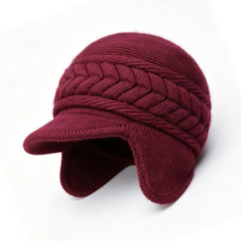 Middle-aged and elderly hats, women's autumn and winter fashion mother hats, fleece thickened ear protectors, cold-proof and warm knitted wool hats