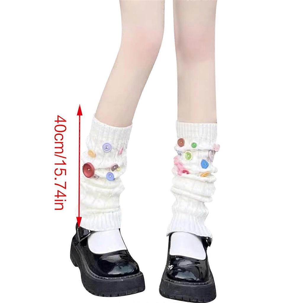 Colorful Button Stackable Socks Women Leg Warmers Comfortable Claf Length Stockings for Fashion-forward Individuals White