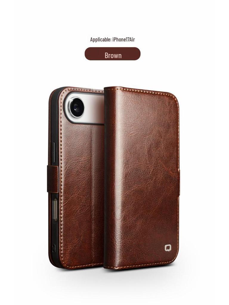 Chali Shi Genuine Leather iPhone 17 Pro Max Flip Case with Magnetic Buckle, Air Stand, and Card Slot