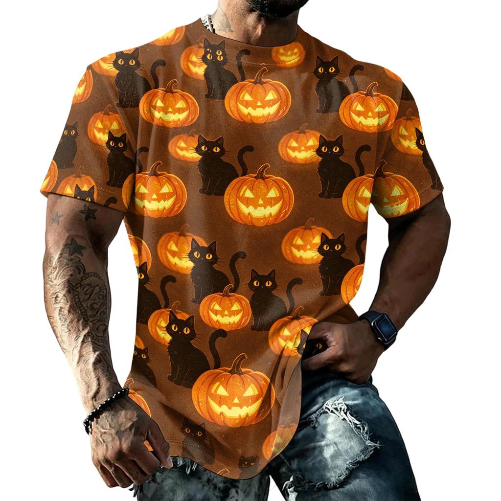 Unisex Loose Fit Casual Short Sleeve T-Shirt Halloween Themed Graphic Print Top Comfortable Everyday Wear