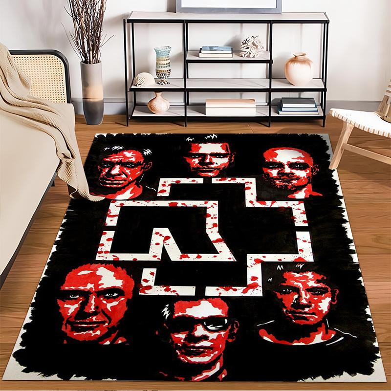 Red and Black Abstract Faces Rug Non-slip Rug Suitable for Living Room and Bedroom Sofas