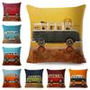 Driving Bus Dog Cushion Cover Decor Colorful Cute Cartoon Pet Dalmatian Pillowcase Polyester  Pillow Case for Car Sofa Home