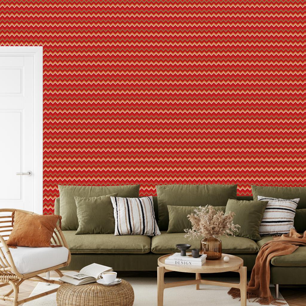 Zigzag Red Wallpaper for Living Room and Bedroom 50x1000