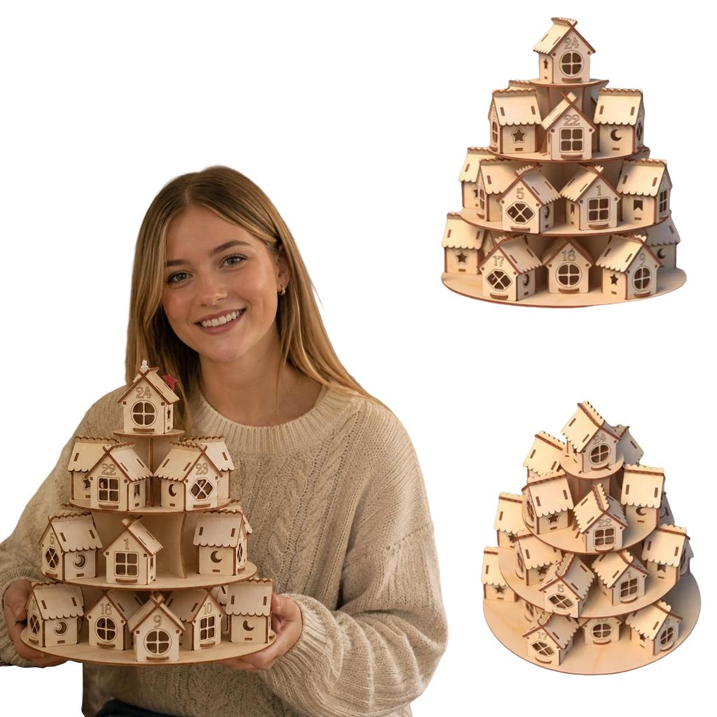 Wooden Christmas Advent Calendar - Piece Countdown Decor for Home