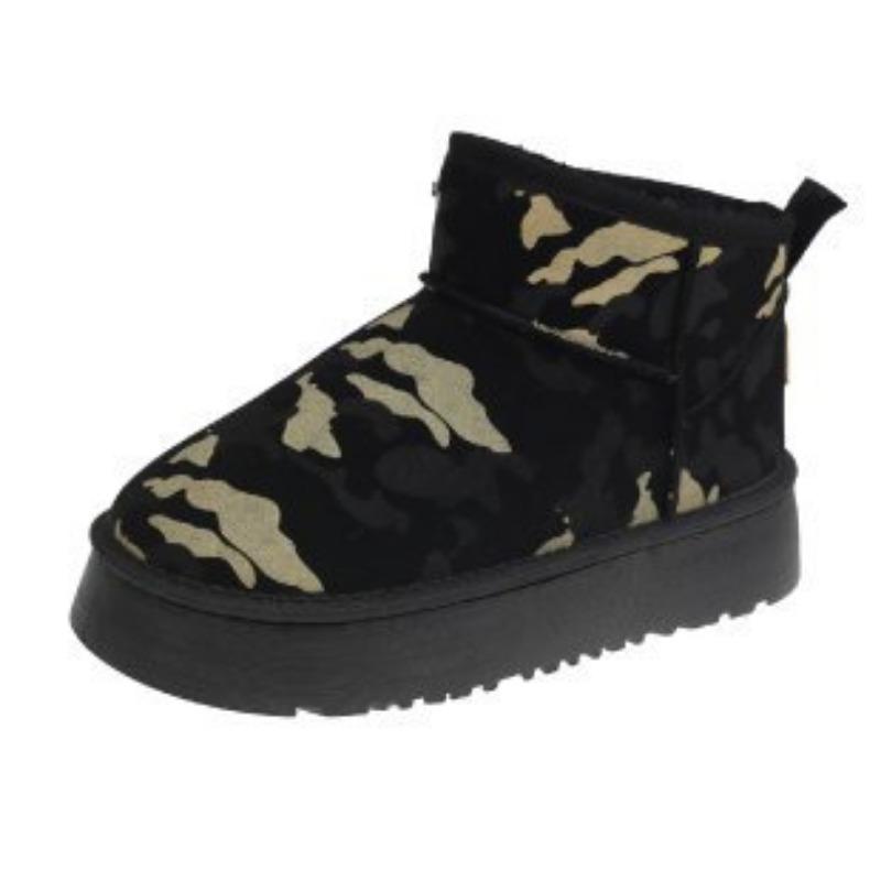 Thick-soled Short Snow Boots Women's Large Size Autumn and Winter New Thickened Velvet Warm Leopard Print Cotton Shoes