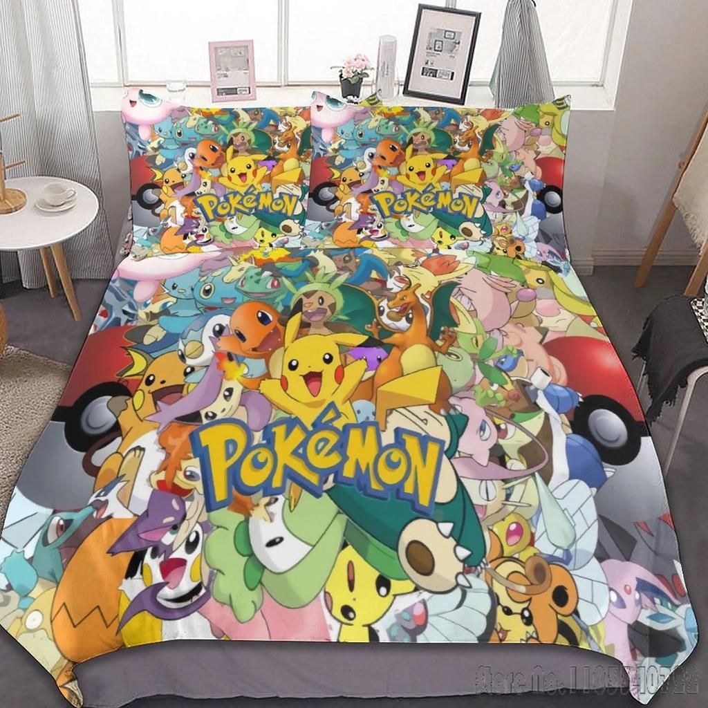 Anime Pokemon Pikachu Bedding Set Quilt Duvet Cover Comforter Bedclothes Twin Single King Kids Adult Gift