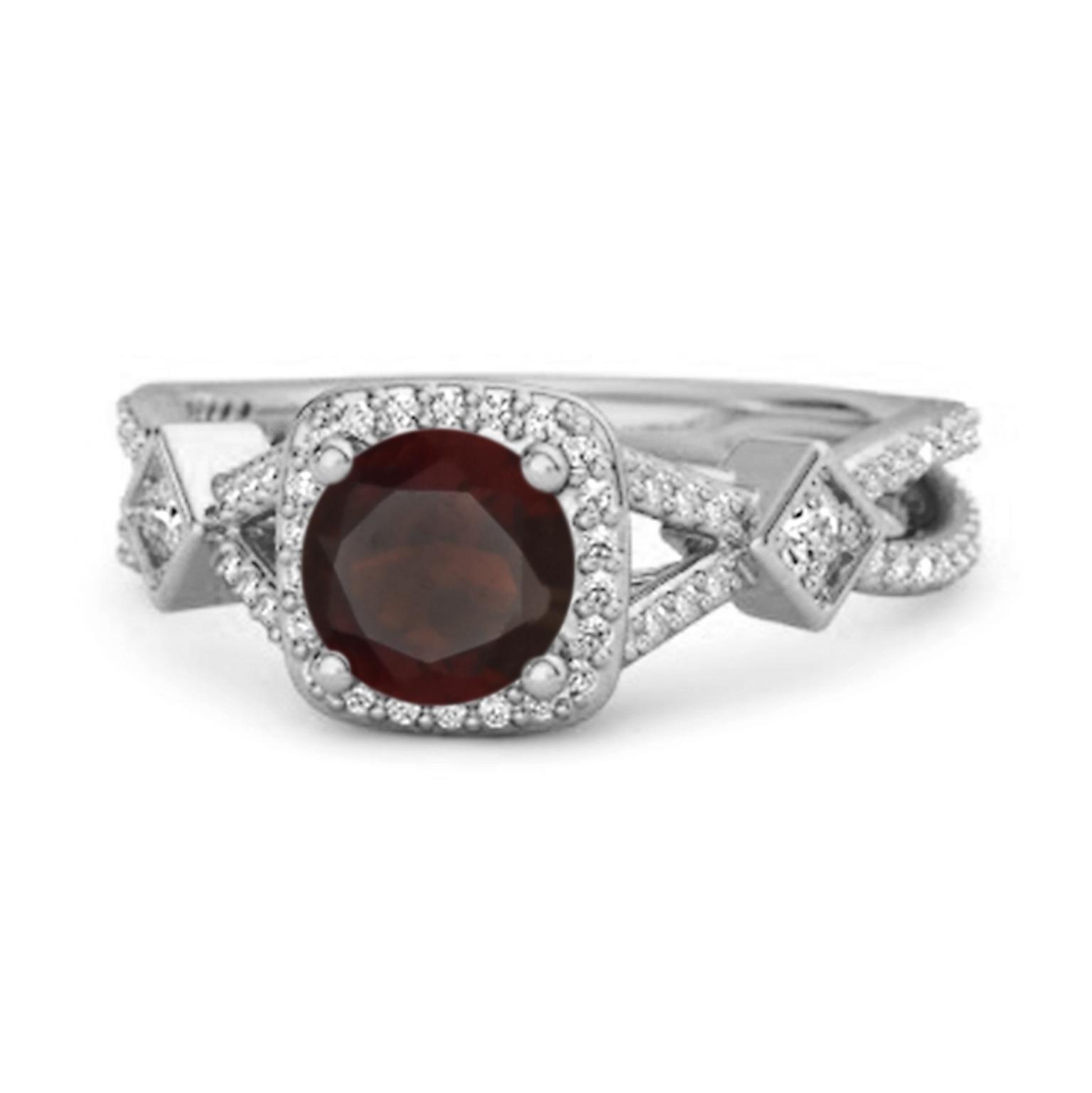 

Garnet Vintage Halo Art Deco Ring - 925 Sterling Silver 10.5 білий