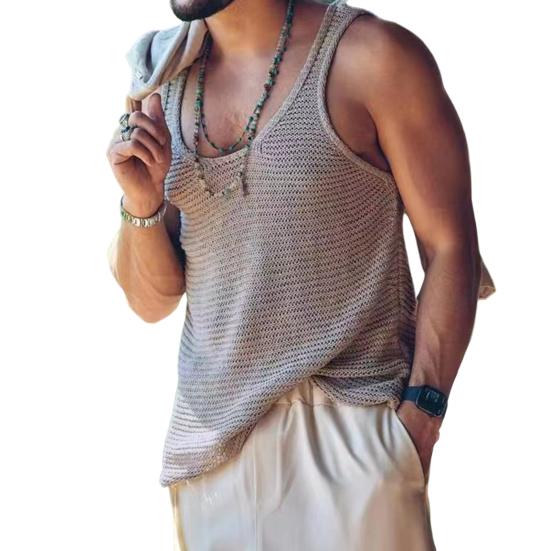 

Мужской жилет, сексуальный U-образный вырез, дышащая мужская летняя майка, чистый цвет, мужской жилет, мужская майка, мужская одежда 3XL серый