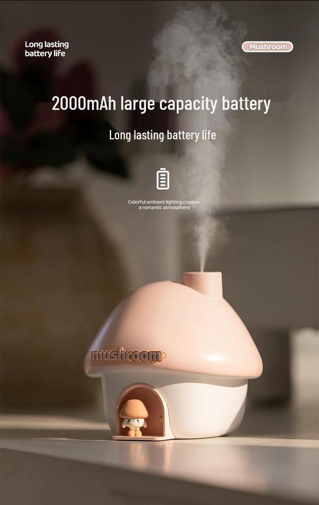 Mushroom House USB Humidifier with Sunset Lamp - Large Capacity Mist for Bedrooms and Offices