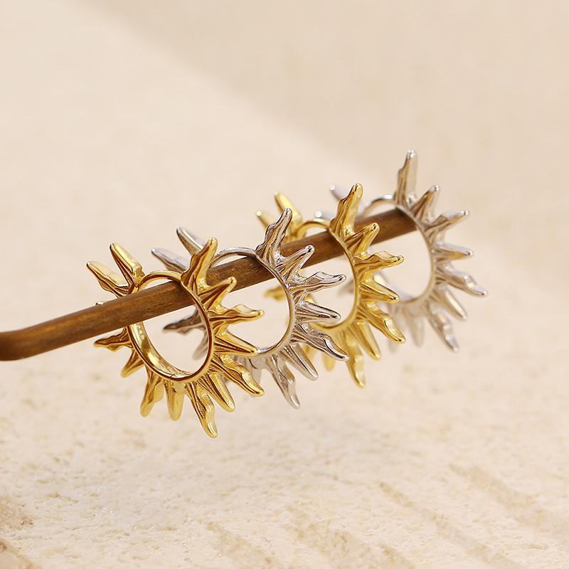 925 Silver Ear Needle Vintage Sun Hoop Earrings for Women Punk Hip Hop Sun Flower Big Earrings Fashion Jewelry Gifts