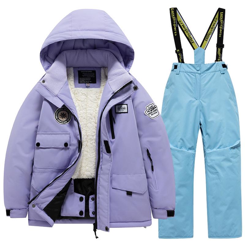 Children's Winter Ski Suit: Fleece-Lined, Waterproof, Windproof, One-Piece Ski Bib Pants for Boys and Girls