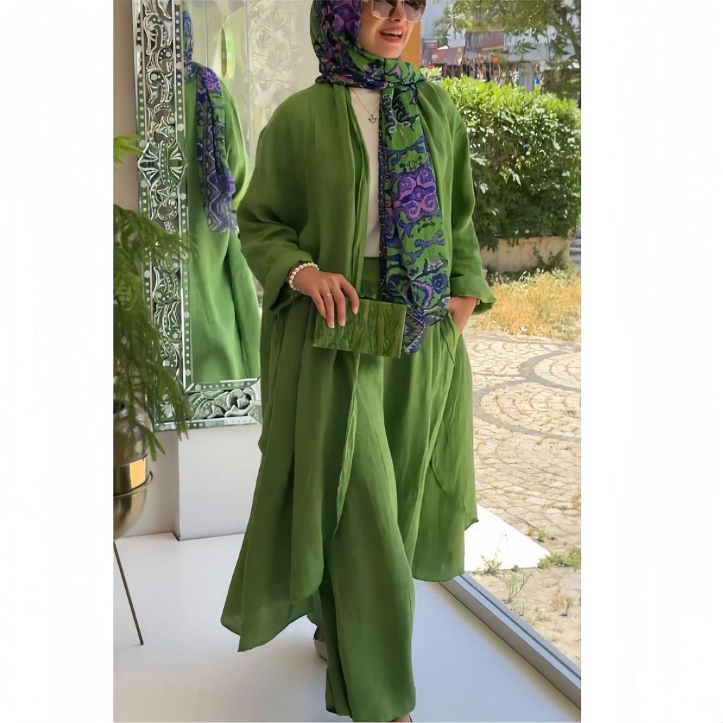 Damenmode Frühling/Sommer 2025: Lockere lange Strickjacke & Hose mit weitem Bein zweiteiliges Set