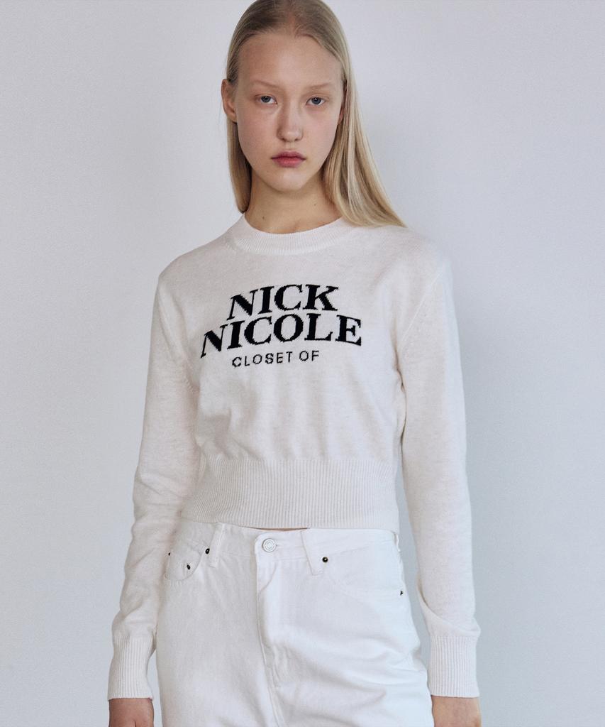 Nigaennikol Cashmere Nicole Logo Crop Jacquard Knit_Ivory