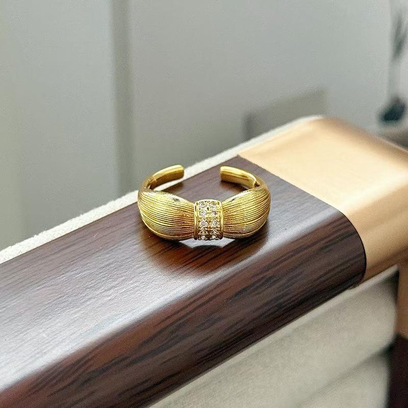 Medieval Vintage Flower Butterfly Brushed Opening Ring Light Luxury Niche Exquisite Zircon High-End Ring Woman