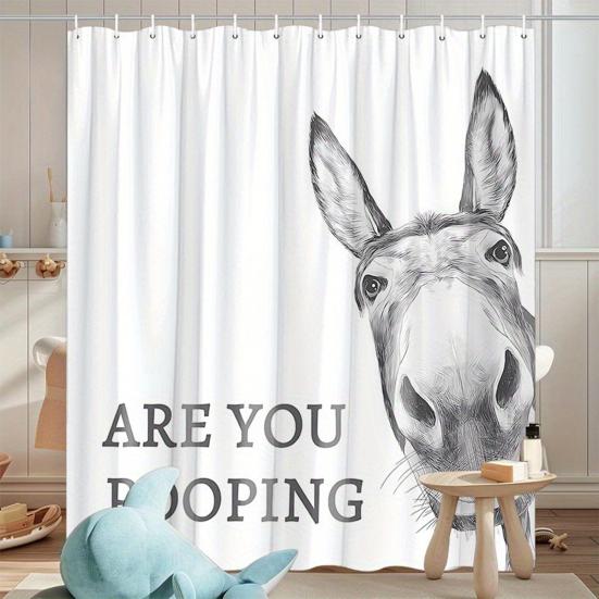 Funny Donkey Shower Curtain Waterproof Bathroom Curtain Are You Pooping Donkey Curtain Shower Drape Liner with Hooks for Farmhouse Dorm Bathtub