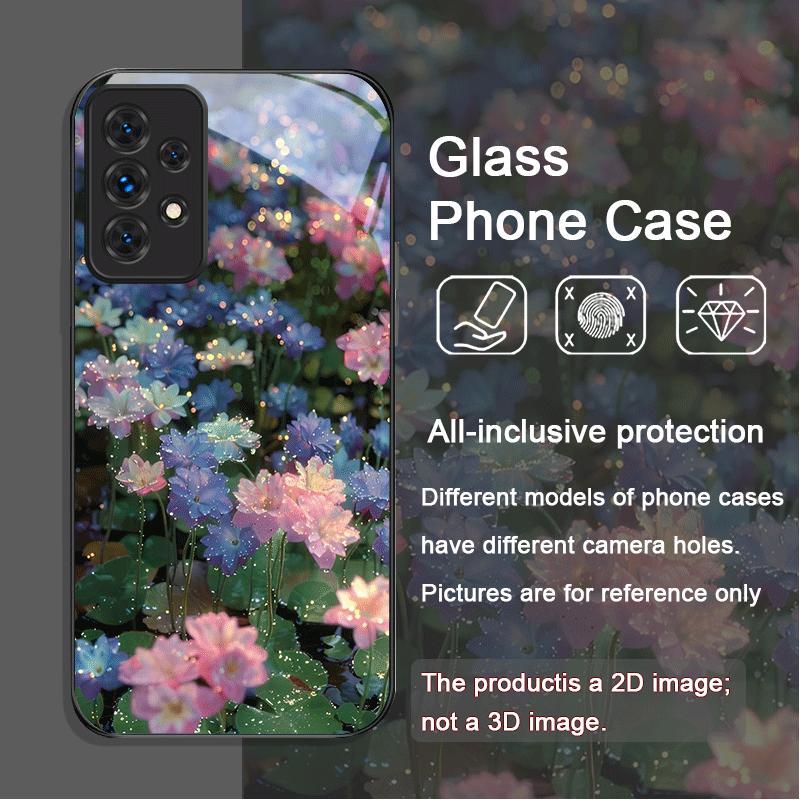 

Stylish White Peony Flower Pattern Tempered Glass Phone Case for Samsung Galaxy A56 A72 A55 A54 A53 A52 A36 A15 A14 A13 5G Cover Galaxy A55 5G