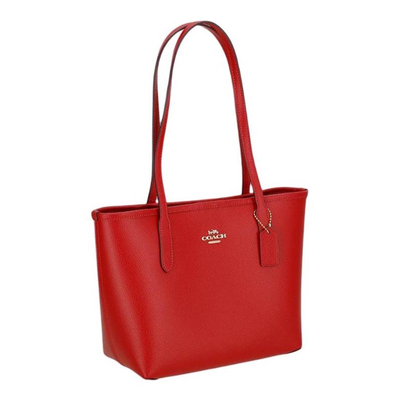 COACH City 23 metal logo buckle closure cow split leather tote bag tote bag shopping bag shoulder bag medium size women's red