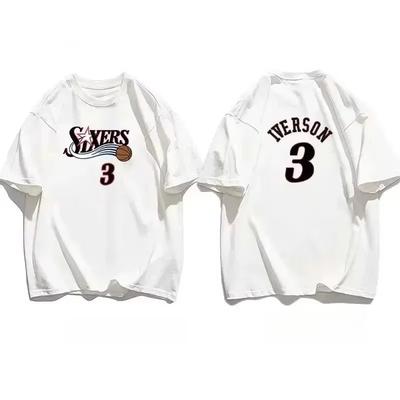 New Summer Short-sleeved 76ers Iverson No. 3 Training Wear Men's Sports Pure Cotton T-shirt Men's Teet Oversized Loose TopS