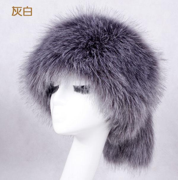 Imitation fox fur round flat top imitation fur hat thickened autumn and winter Russian Mongolian hat warm tail hat