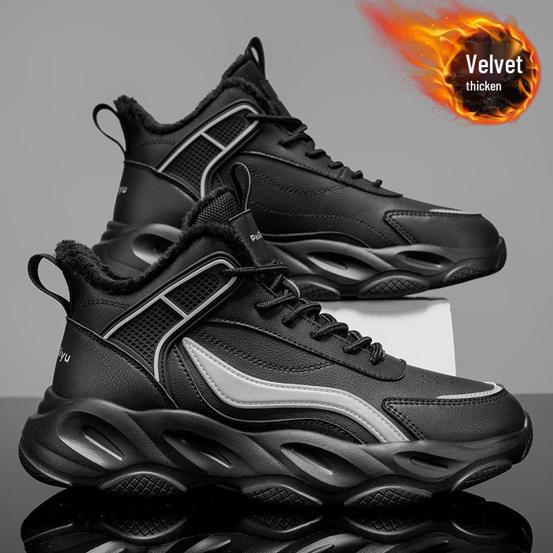 

Мужские модные кроссовки-хайтопы на флисовой подкладке 2025 года - Универсальные, теплые, на толстой подошве, кроссовки папины Size 42 чёрный
