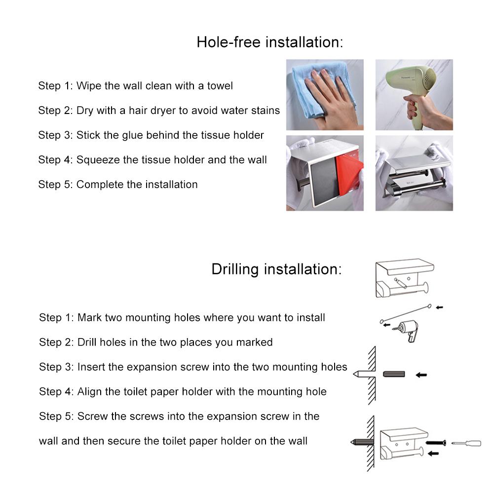 Brushed Toilet Paper Holder Stainless Steel Tissue Paper Towel Rack with Phone Shelf