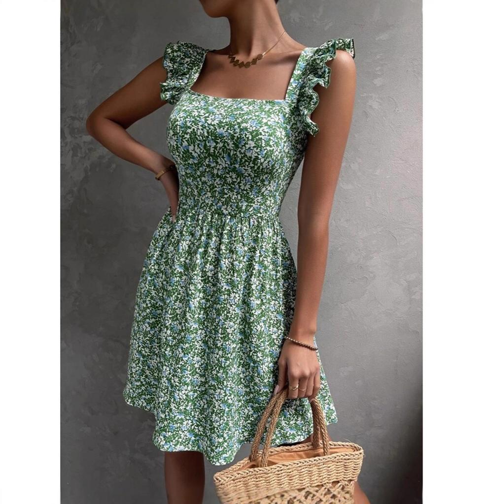 Ladies' Square Neck Bow Dress With Large Swing
