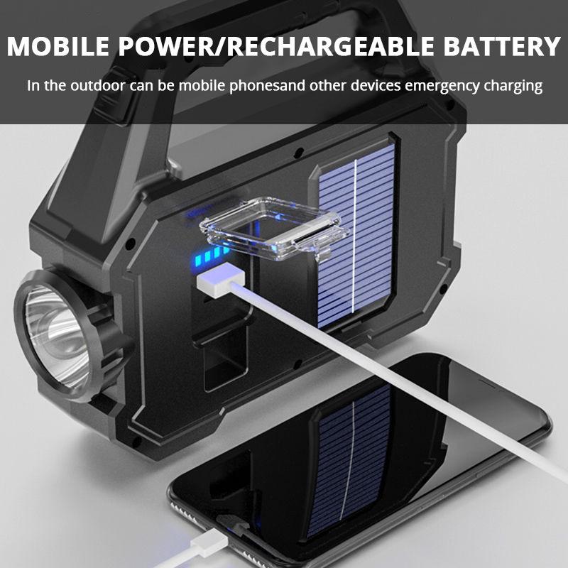 High-Power Waterproof Solar LED Camping Flashlight with Multifunctional COB