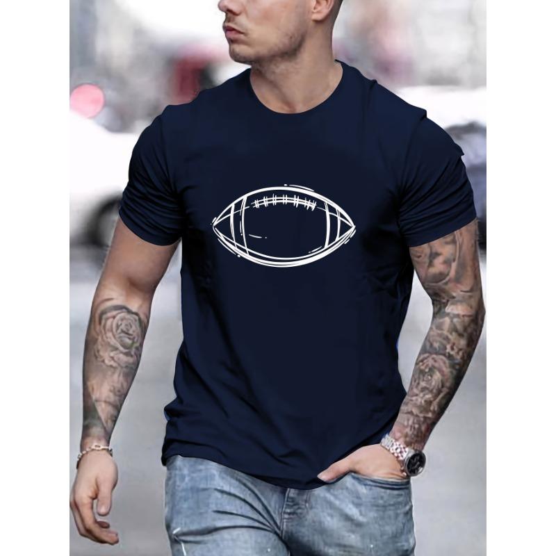 European Size Men's Line Rugby Pattern Spring Summer Autumn Casual Crew Neck Short T-Sleeve
