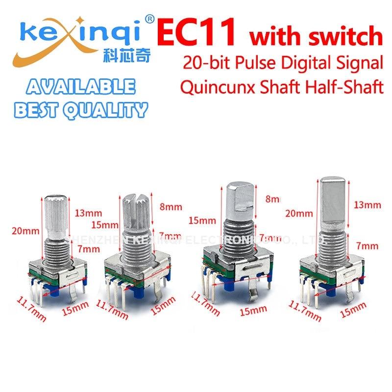 

5 шт. EC11 Энкодер с поворотной ручкой с переключателем 20 мм Quincunx вал полувал 20-битный импульсный цифровой сигнальный потенциометр 15 мм