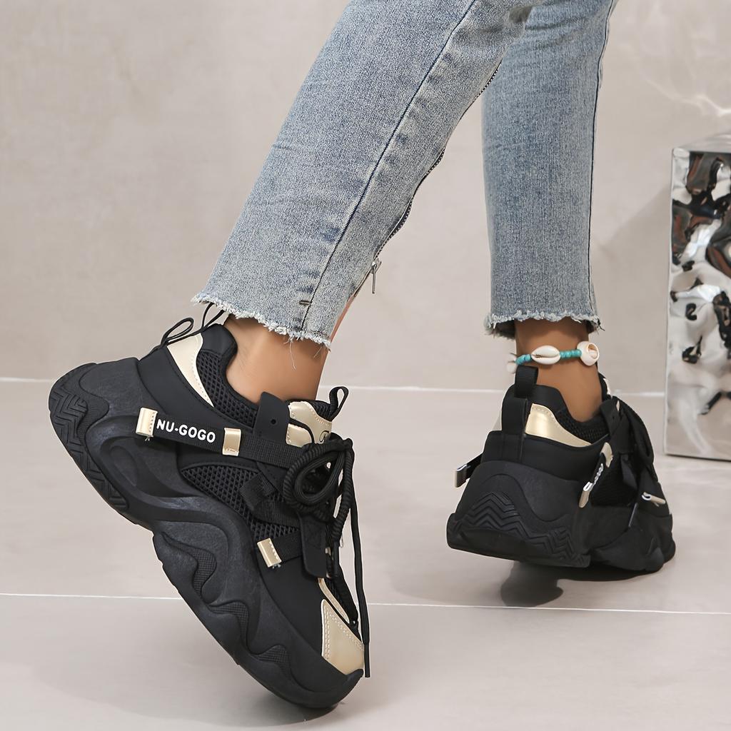 [Colorblock Mesh Women's Sneakers] Women's Colorblock Mesh Sneakers, Lace Up Soft Sole Platform Casual Heightening Shoes, Low-top Breathable