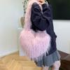Women Fluffy Shoulder Bag Commuting Shopping Outdoor Travel Crossbody Bags Fashion Portable Female Heart Tote