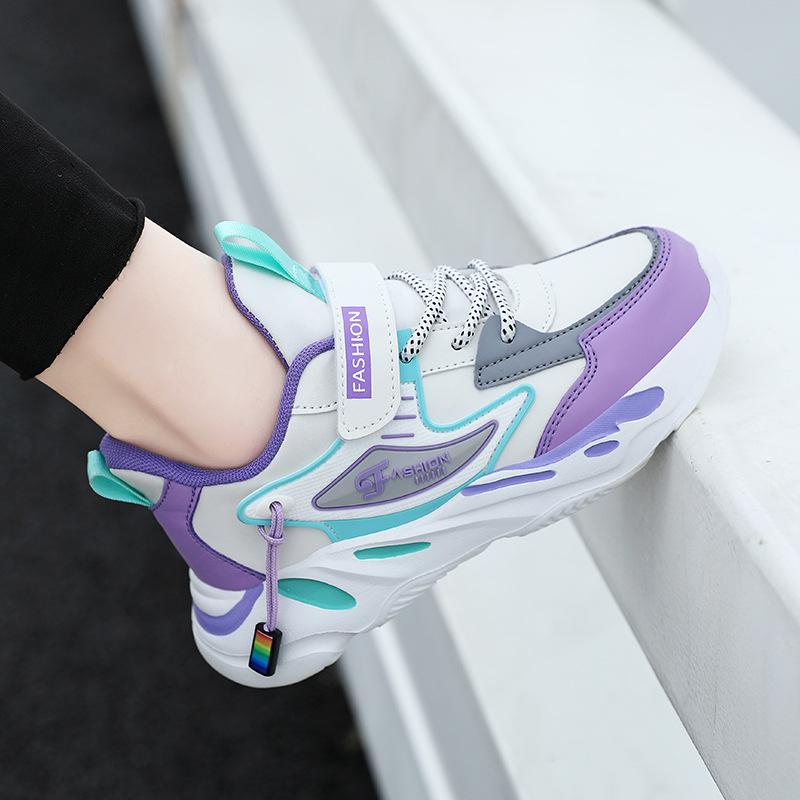 

Girls explosive leather waterproof and comfortable colorful running shoes medium and large children s students girls sports shoes 29 inner length 18.3