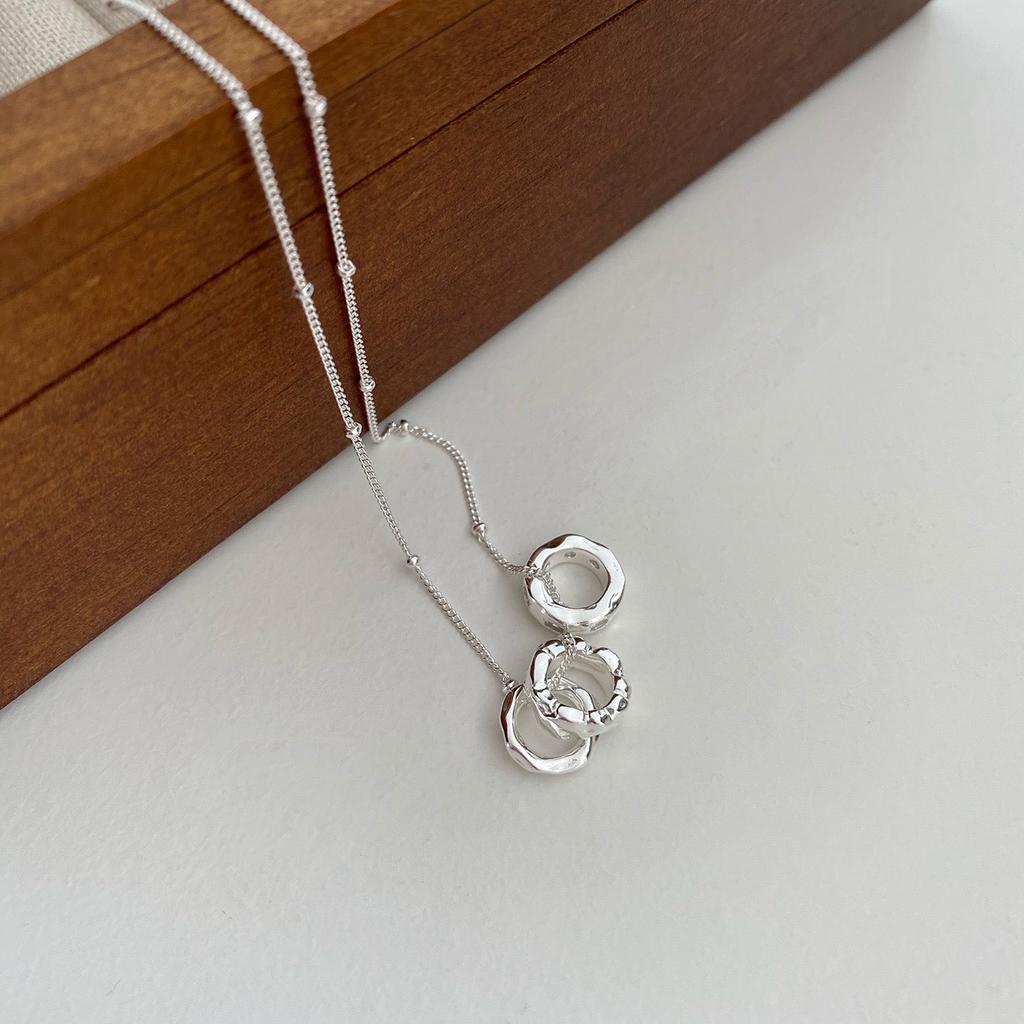 New High-End Summer French Zircon Necklace Geometric Three-Ring Pendant Collarbone Chain Women