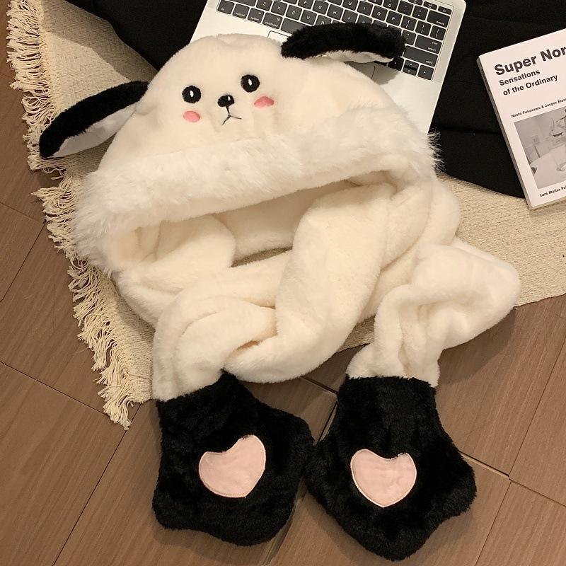 

Ear Charming Puppy Winter Hat Scarf And Gloves Set For Women Comfortable Versatile And