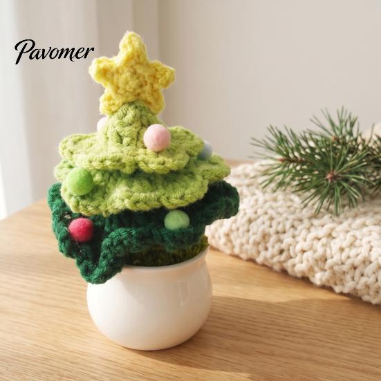 Handcrafted Holiday Desktop Ornaments Hand Crochet Potted Christmas Tree, Creative Knitted Plant, Mini Handmade Wool Decorations Cute Home