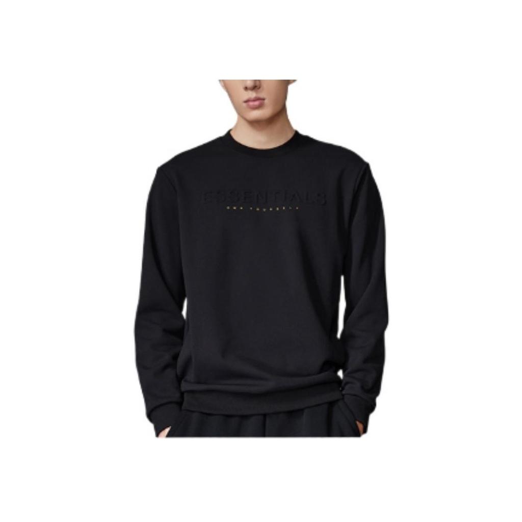Li-Ning Plain Letter Print Pullover Sweatshirt Men Tops Black AWDSA49-1