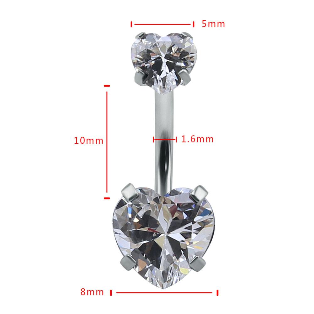 Damen Sexy Doppelherzförmiger Kristall Zirkon Bauchnabelpiercing Bar Chirurgischer Stahl Strass Körperpiercing Schmuck