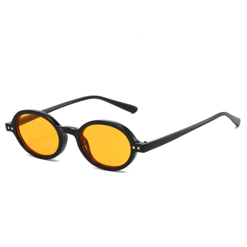 SO&EI Fashion Small Oval Sunglasses Rivets Women Shades UV400 Vintage Punk Men Candy Color Sun Glasses