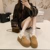 Women's fluffy snow boots, autumn and winter thick-soled one-pedal low-top bread women's shoes, velvet cotton shoes