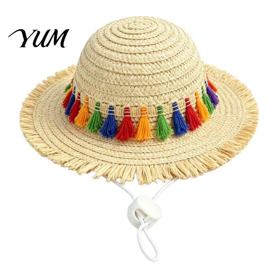 Soft Straw Hat with Lace Cat Hat, Pet Sun And Bow, Summer Breathable Cute Protection for Cats Small Dogs Outdoor Walks Adjustable