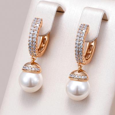 Luxus Roségold Farbe Perlen Tropfenohrringe Für Damen Einzigartige Natürliche Zirkon Accessoires Braut Hochzeits Schmuck Neu