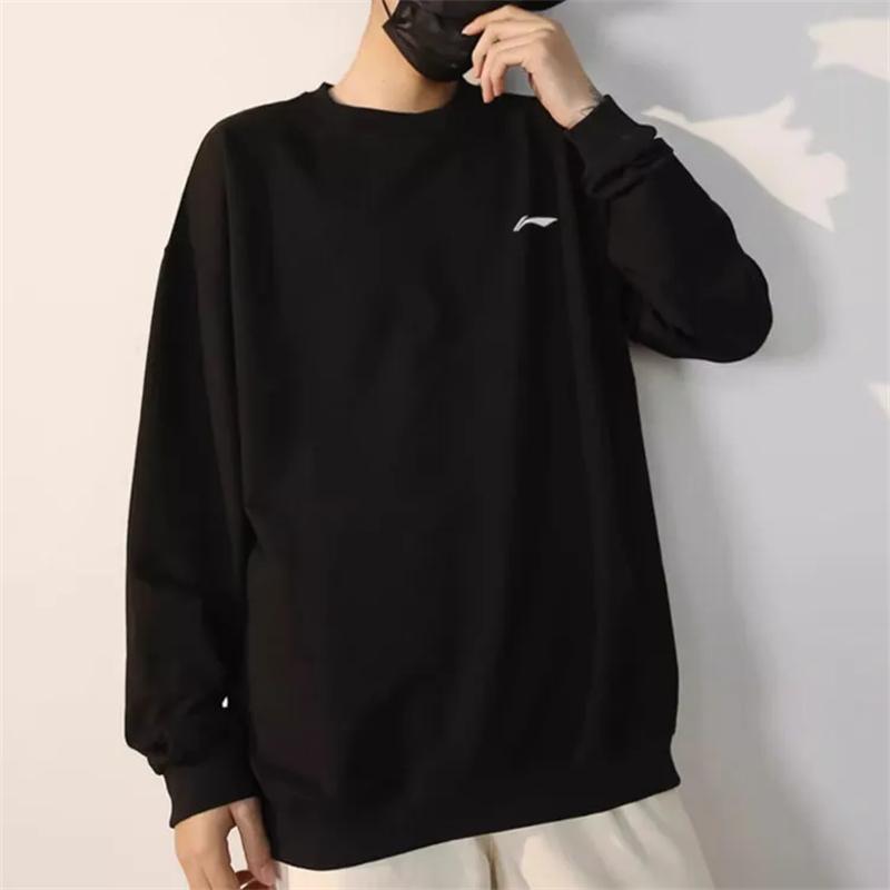 Li Ning Solid Color Round Neck Loose Thickened Pullover Long Sleeve Top And Mid Waist Elastic Pants Casual Sports Suit Unisex suit AWDTC69-1+AYKT413-1