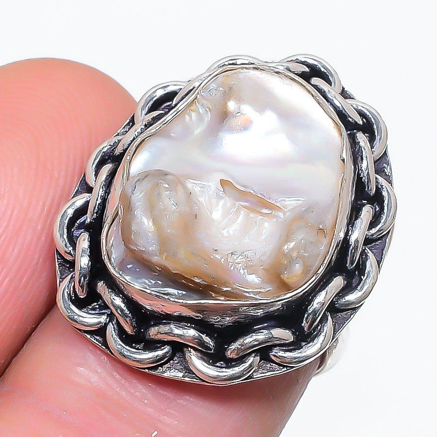 

Biwa Pearl Handmade 925 Sterling Silver Jewelry Ring Size 6 o3E08