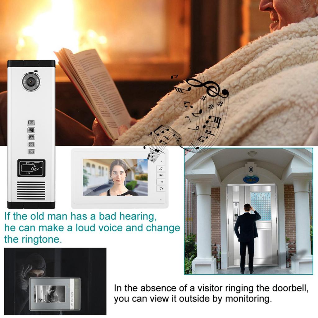 7 Inch HD IR Video Intercom Doorbell One Camera with Five Monitor